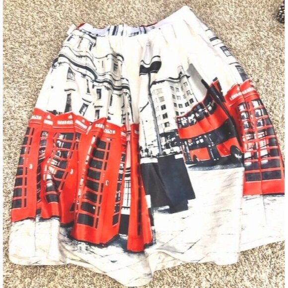 Face & Face Women Nostalgic Y2K NY Travel Telephone Booths Silky Pleaded Skirt L - Picture 2 of 8